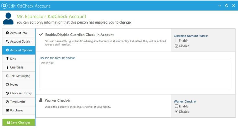 Disabling Guardian Accounts - KidCheck